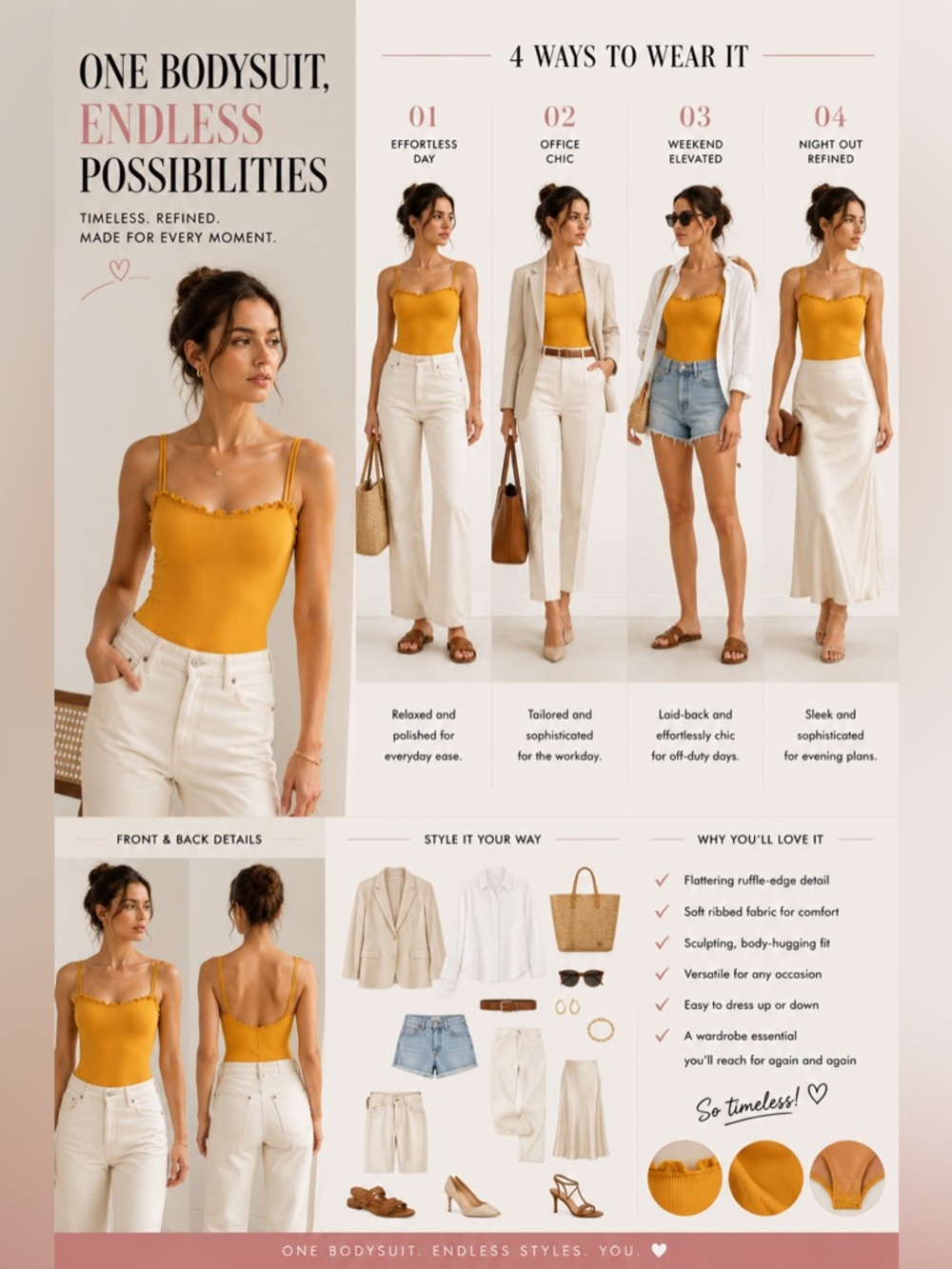 Wilfred Golden Yellow Ribbed Ruffle-Edge Bodysuit - Picture 3 of 9